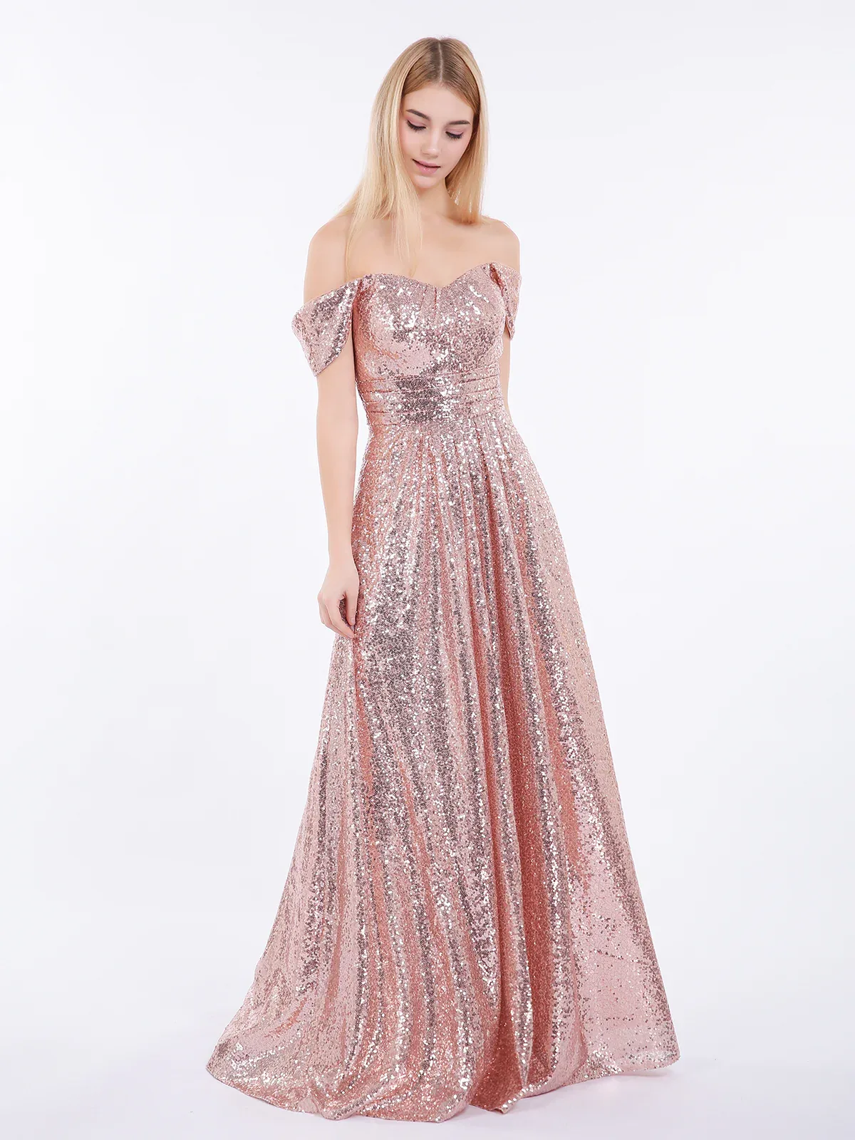 Long Sequins Dress with Off the Shoulder