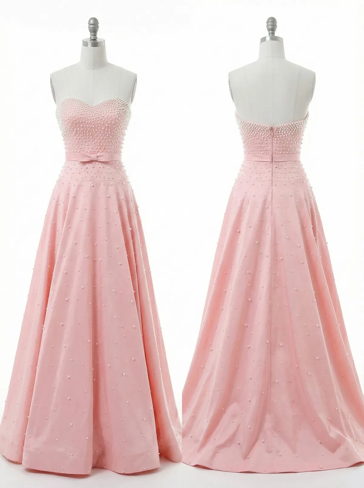 Blush Pink Pearl Beaded Sweetheart A-Line Gown