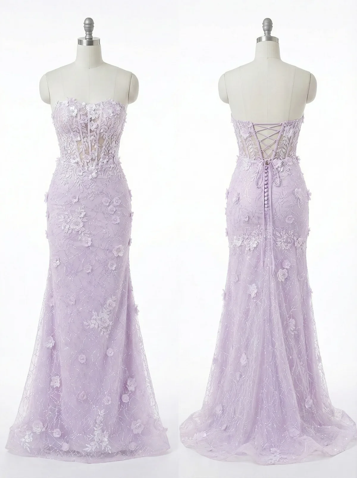 Lavender 3D Floral Corset Mermaid Gown