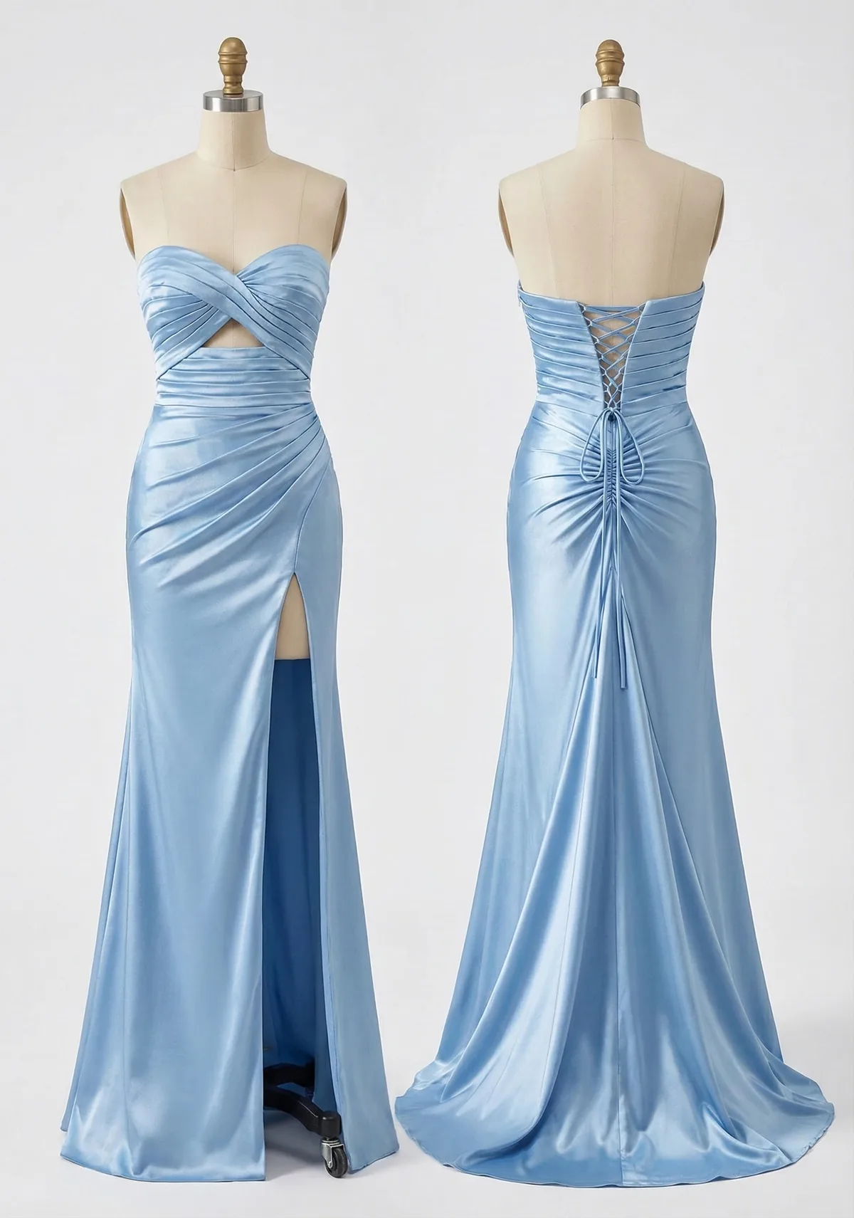 Sky Blue Satin Sweetheart Twist Cutout Mermaid Gown