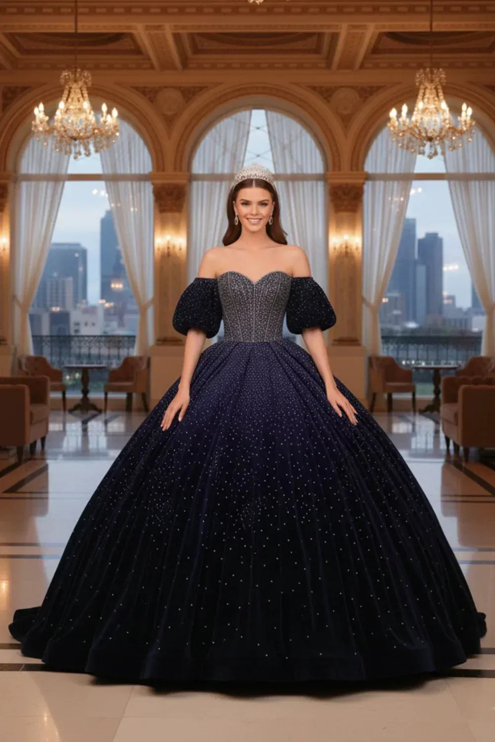 Luxurious Sparkle Cold Shoulder Ball Gown